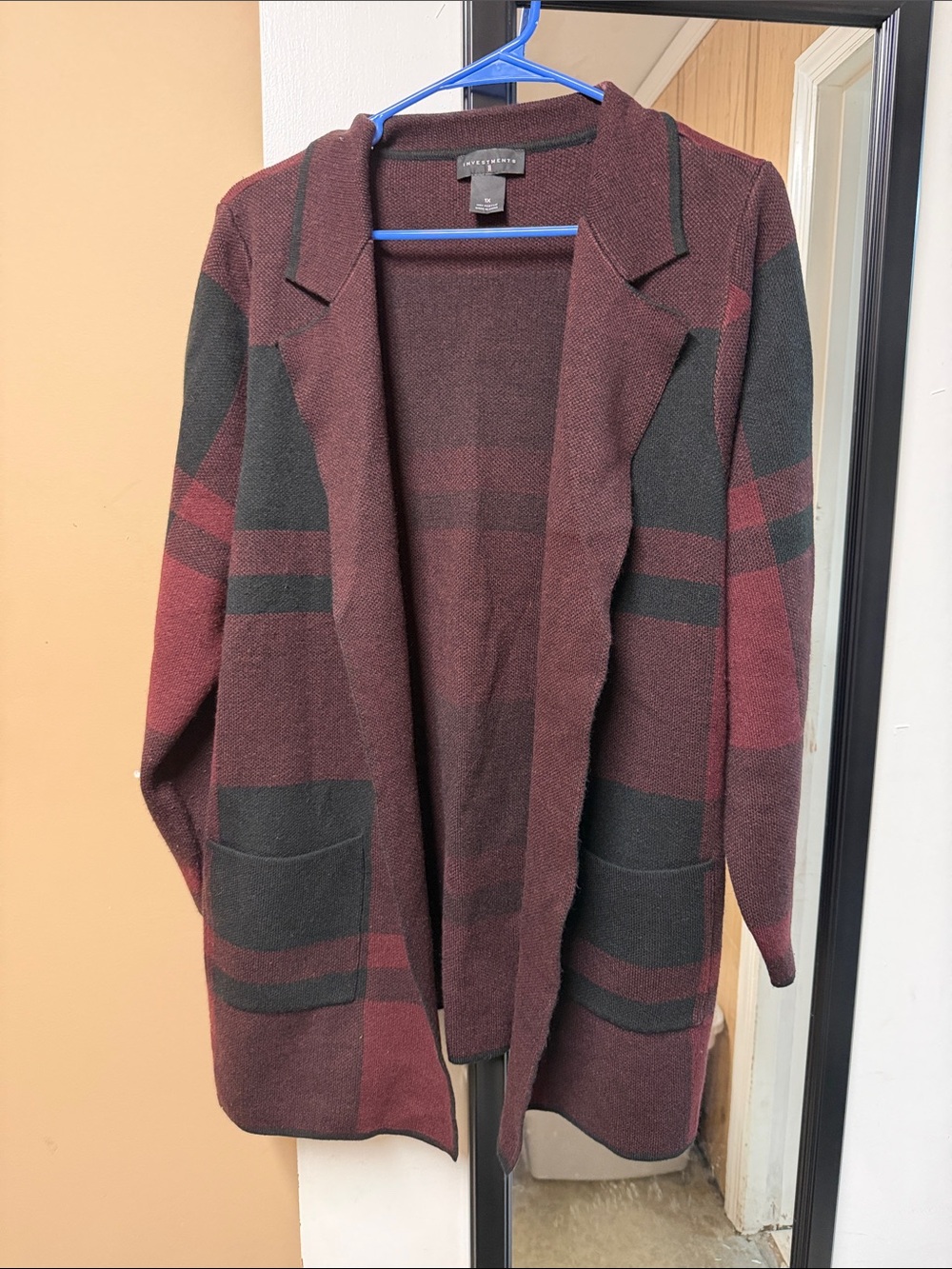 Worthington Burgundy and Black Open-Front Striped Cardigan